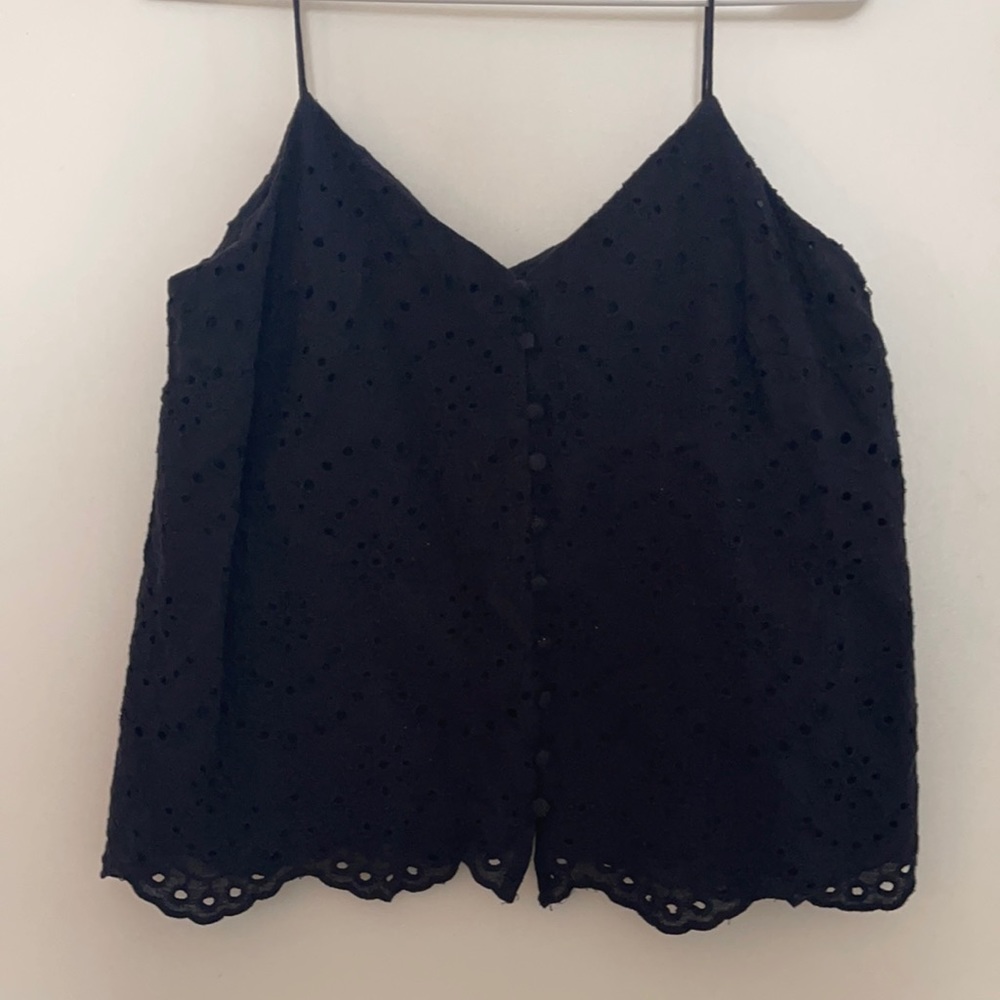 Maurices Black Eyelet Button-Front Cami Tank Top